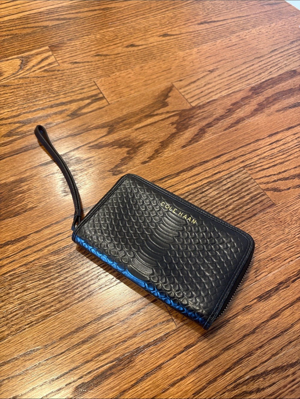 Cole Haan Black Textured Leather Wristlet Wallet